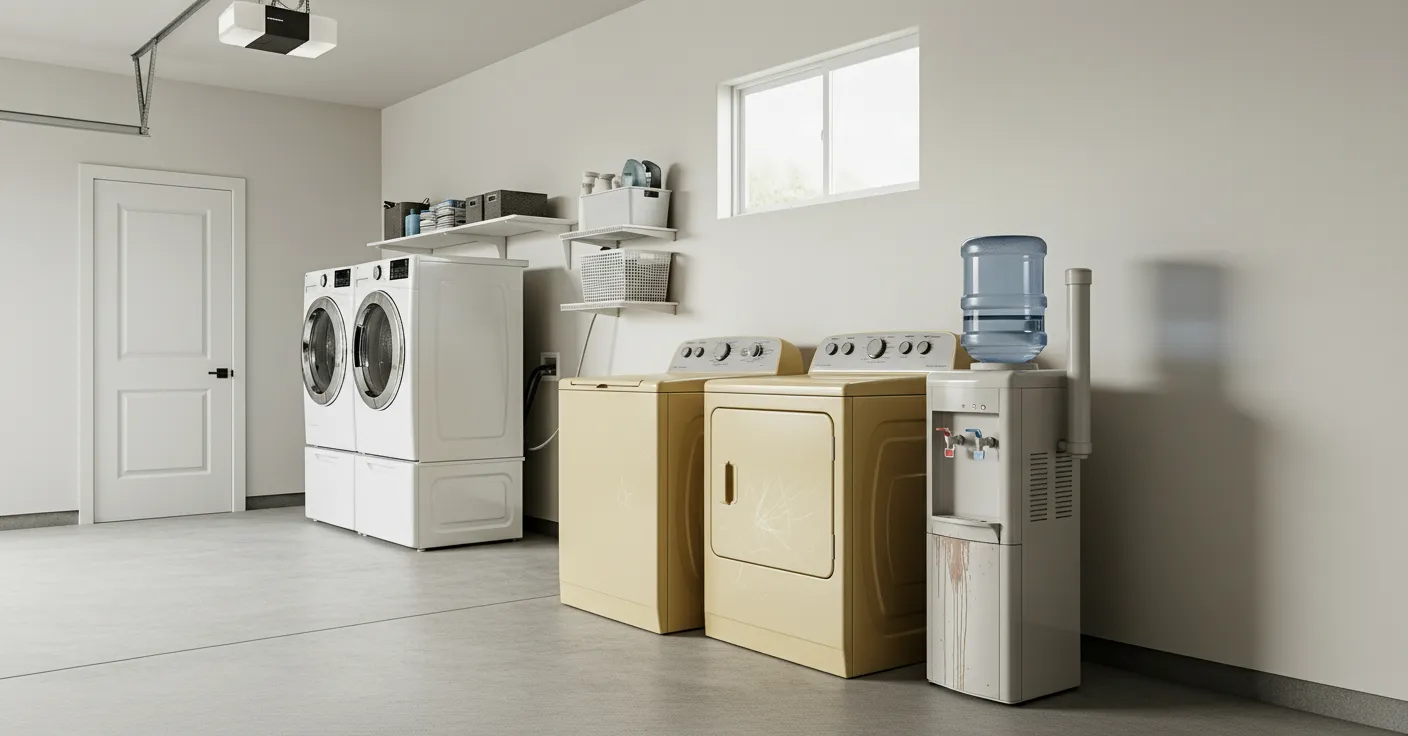 Before: Old washer and dryer set